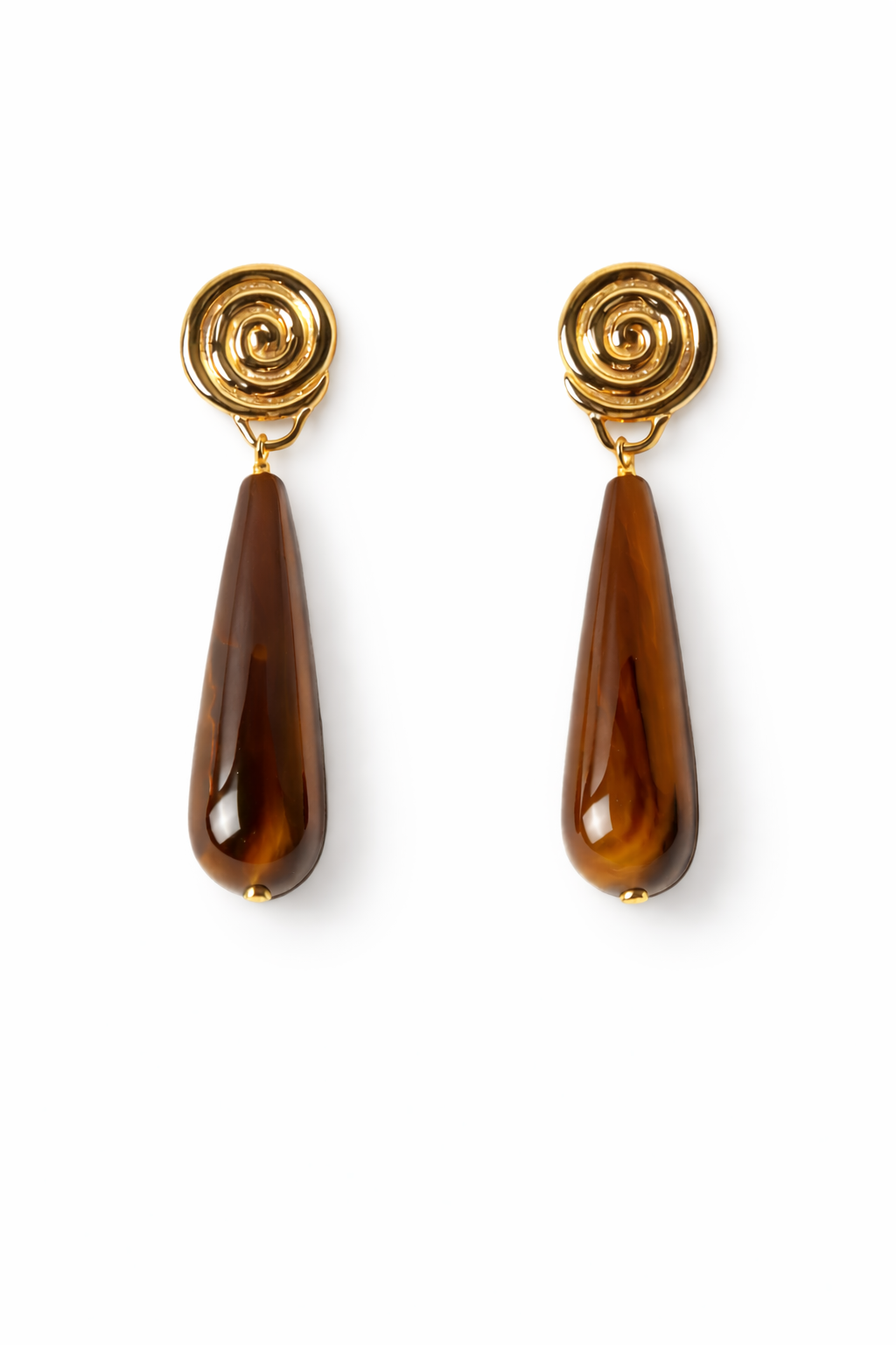 Swirl Tear Droplet Earrings Gold Plated with Tiger's Eye