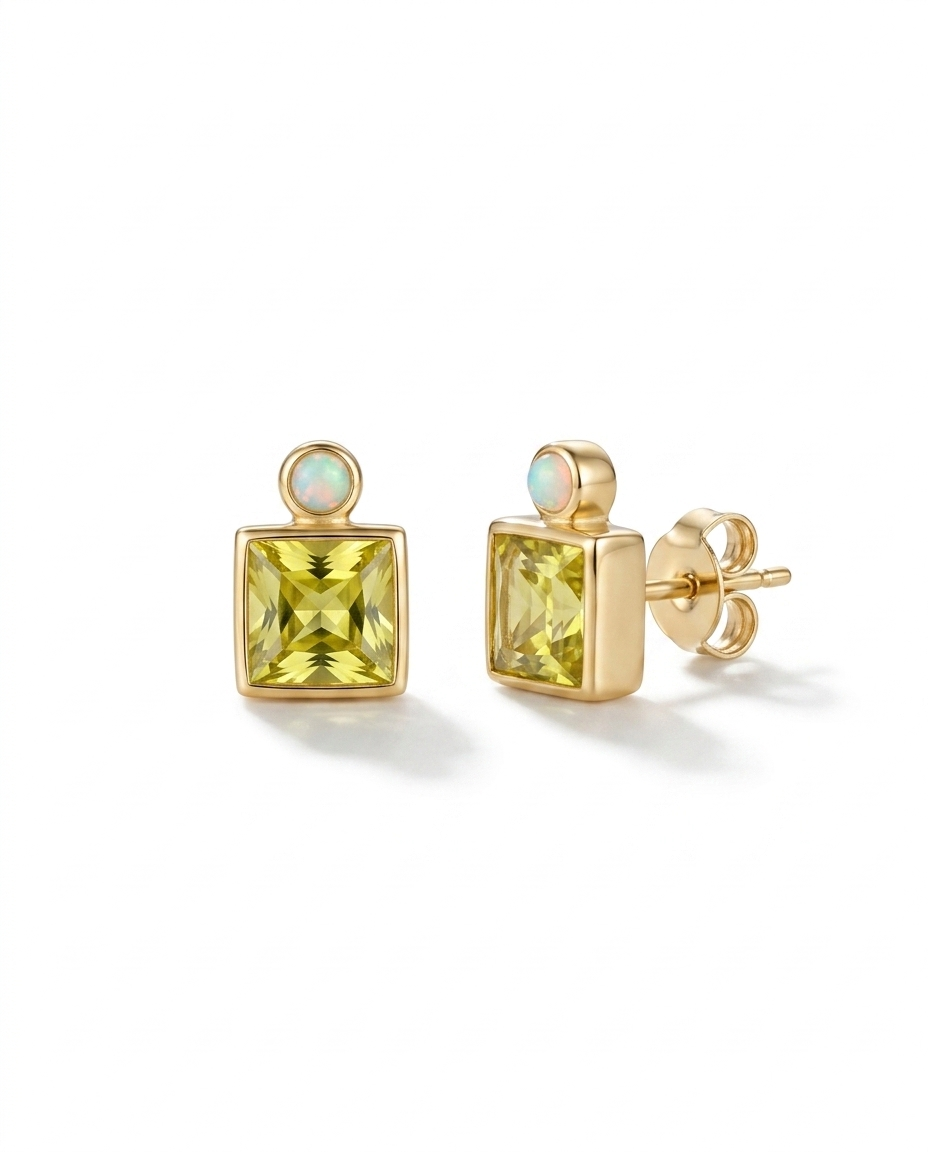 Opal & Lemon Quartz Stud Earrings