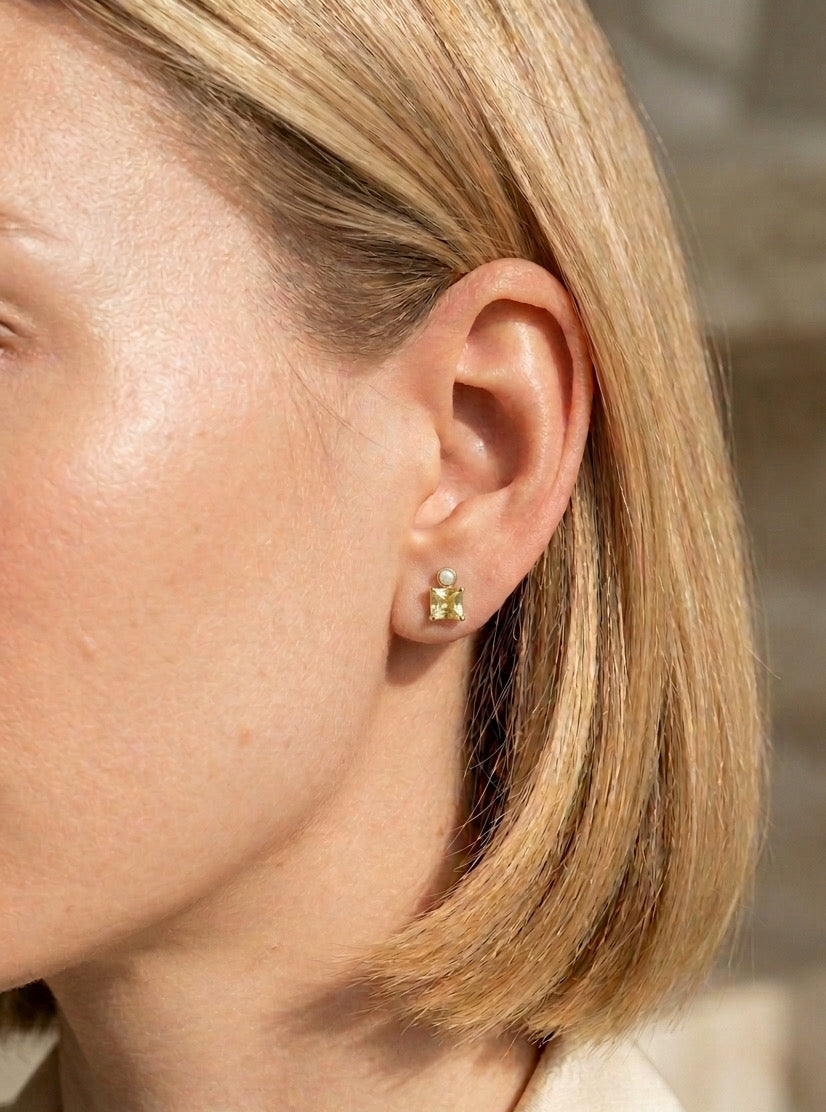Opal & Lemon Quartz Stud Earrings