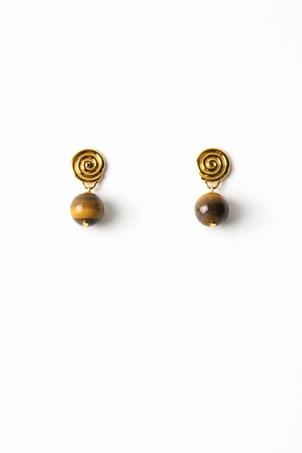 Swirl Bead Earrings Gold Plated with Tiger's Eye