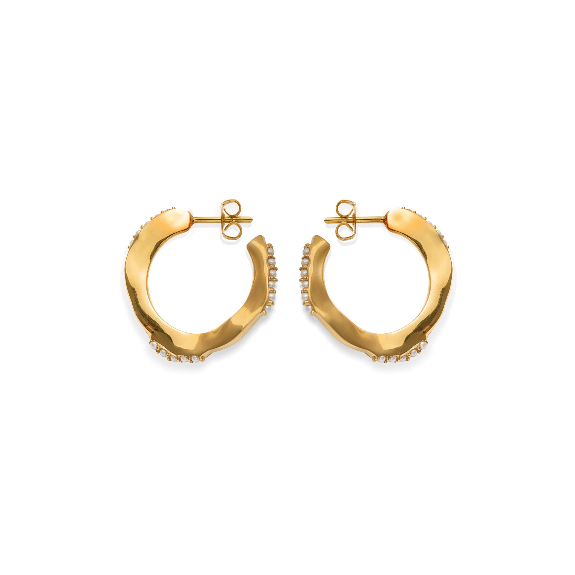 WAVE HOOP EARRINGS WITH MINI PEARLS
